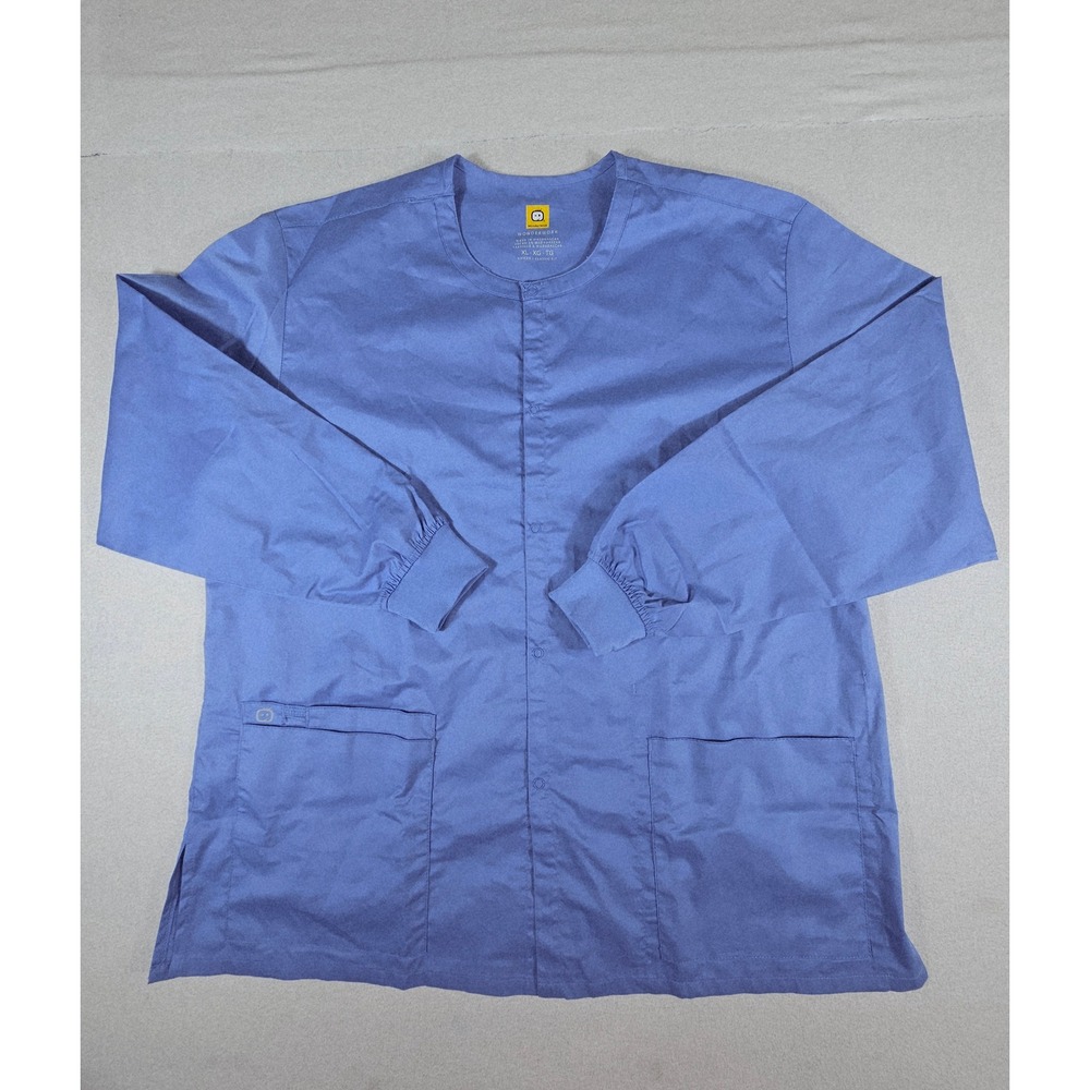 WonderWink WonderWork Unisex Scrub Jacket  Blue XL Snap Front 800‎ Long Sleeve